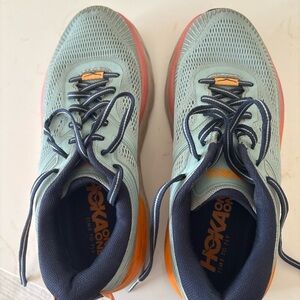 Hoka One One Sneakers in Light Gray and Orange with Navy Details